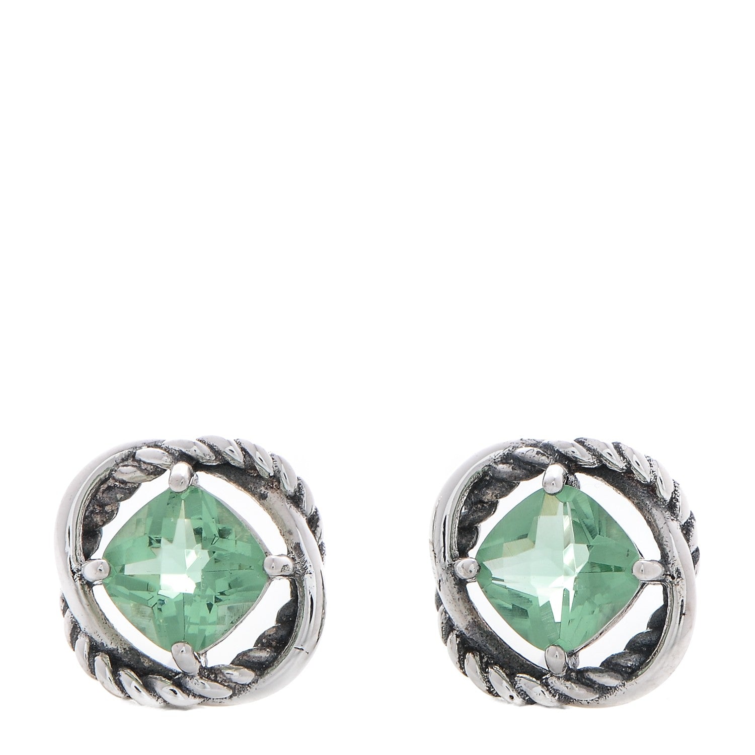 David Yurman Sterling Silver Prasiolite 7mm Infinity Earrings 1 of 5
