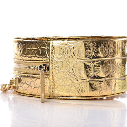 Chanel Metallic Calfskin Crocodile Embossed Cocodile Round Clutch with Chain Gold 5 of 10
