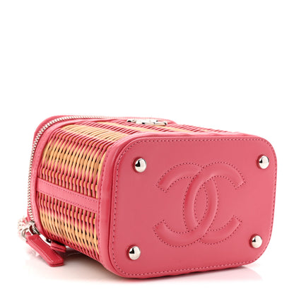 Chanel Calfskin Raffia Small Take Away Vanity Case Bag Pink Beige 4 of 10