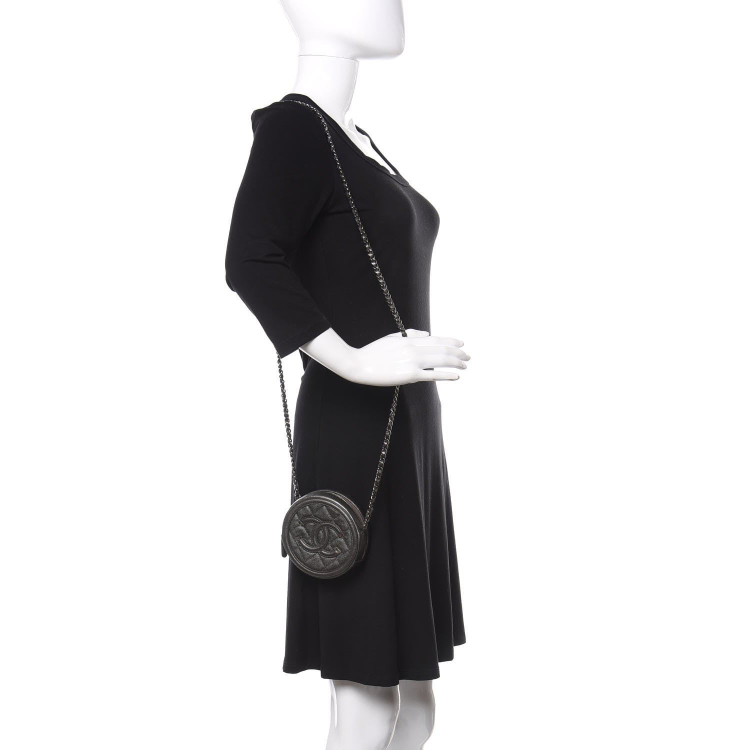 Chanel Metallic Caviar Quilted Round Filigree Crossbody Dark Silver 2 of 10
