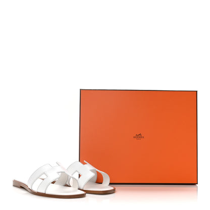 Hermes Box Calfskin Oran Sandals 37 White 11 of 11