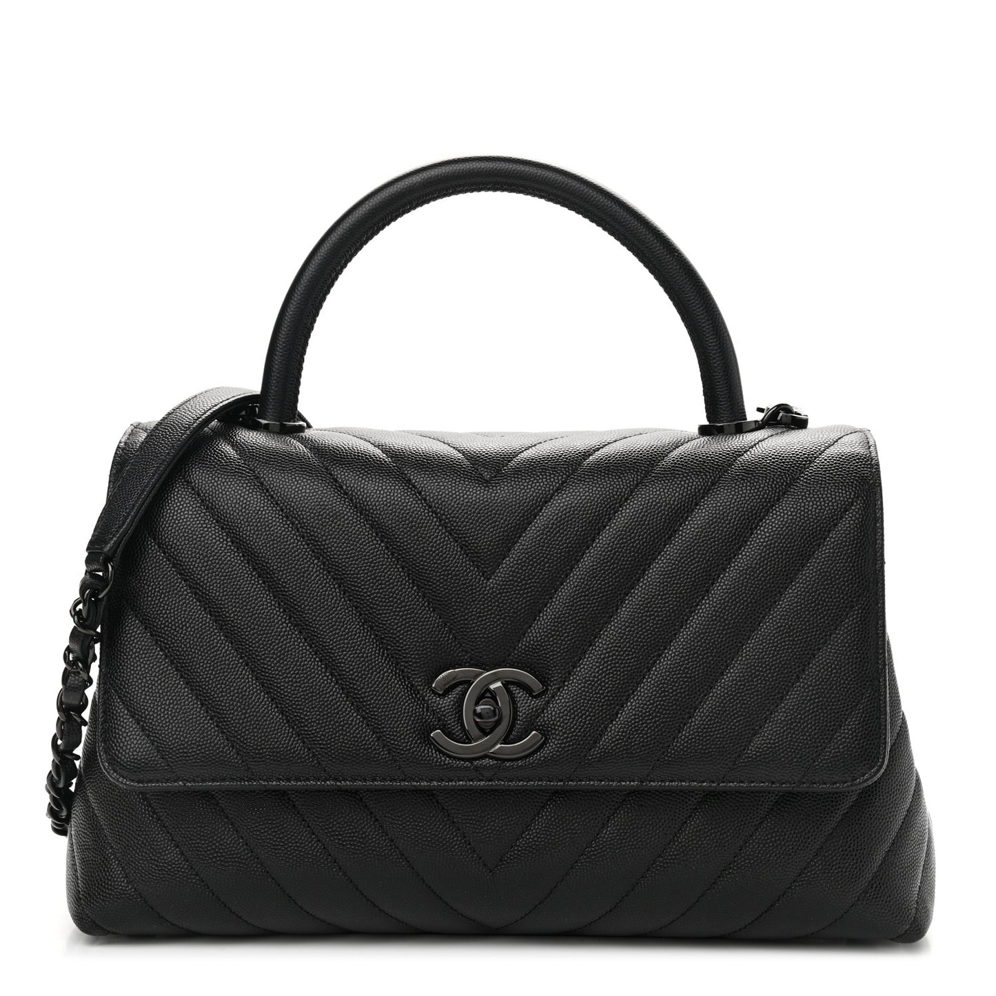 Caviar Chevron Quilted Small Coco Handle Flap So Black
