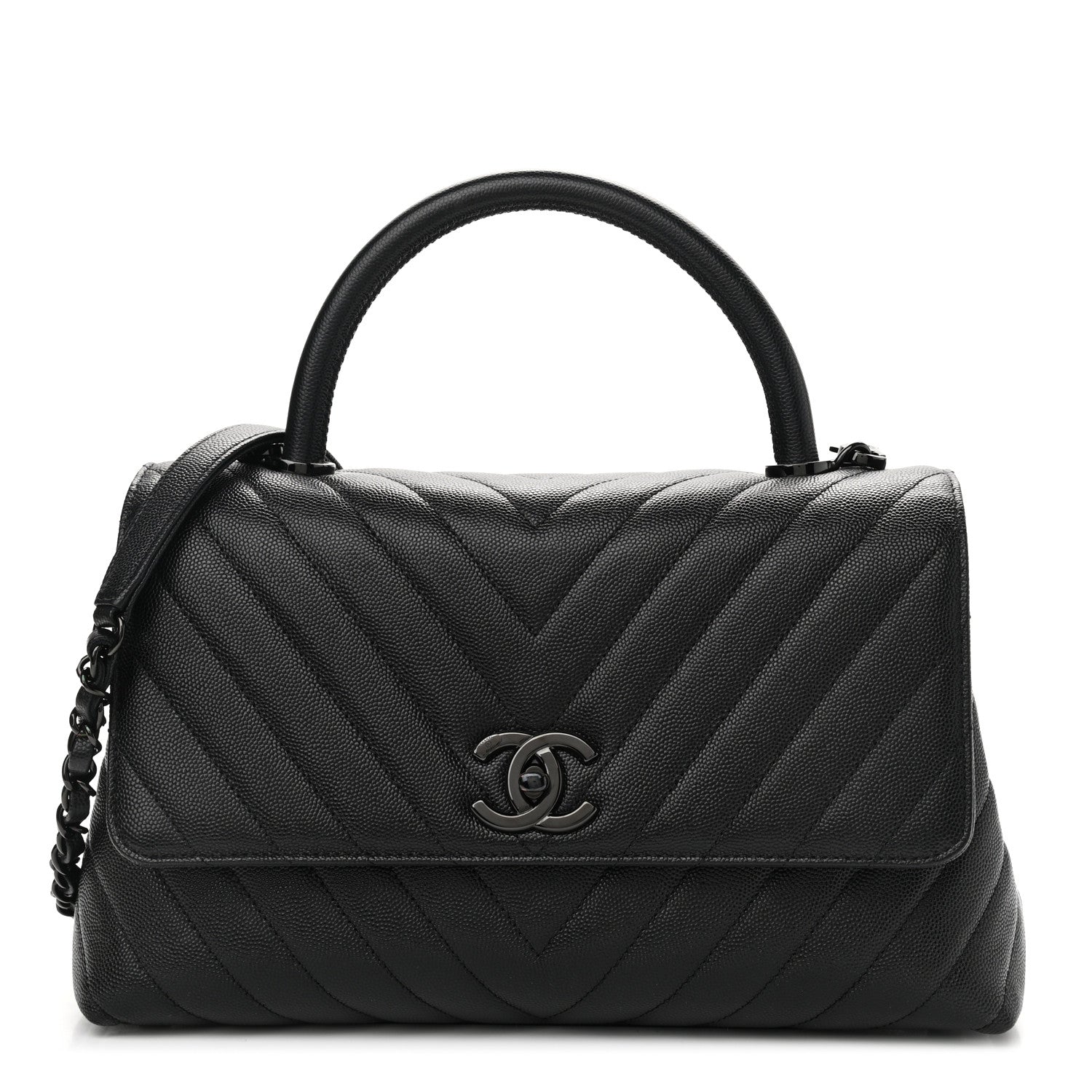 Chanel Caviar Chevron Quilted Small Coco Handle Flap So Black 1 of 10