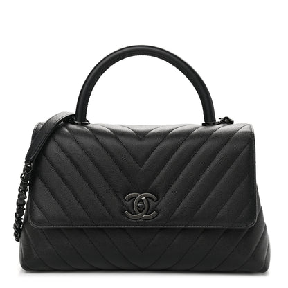 Chanel Caviar Chevron Quilted Small Coco Handle Flap So Black 1 of 10