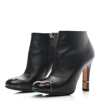 Chanel Calfskin Patent CC Cap Toe Ankle Boots 36.5 Black Burgundy 3 of 9