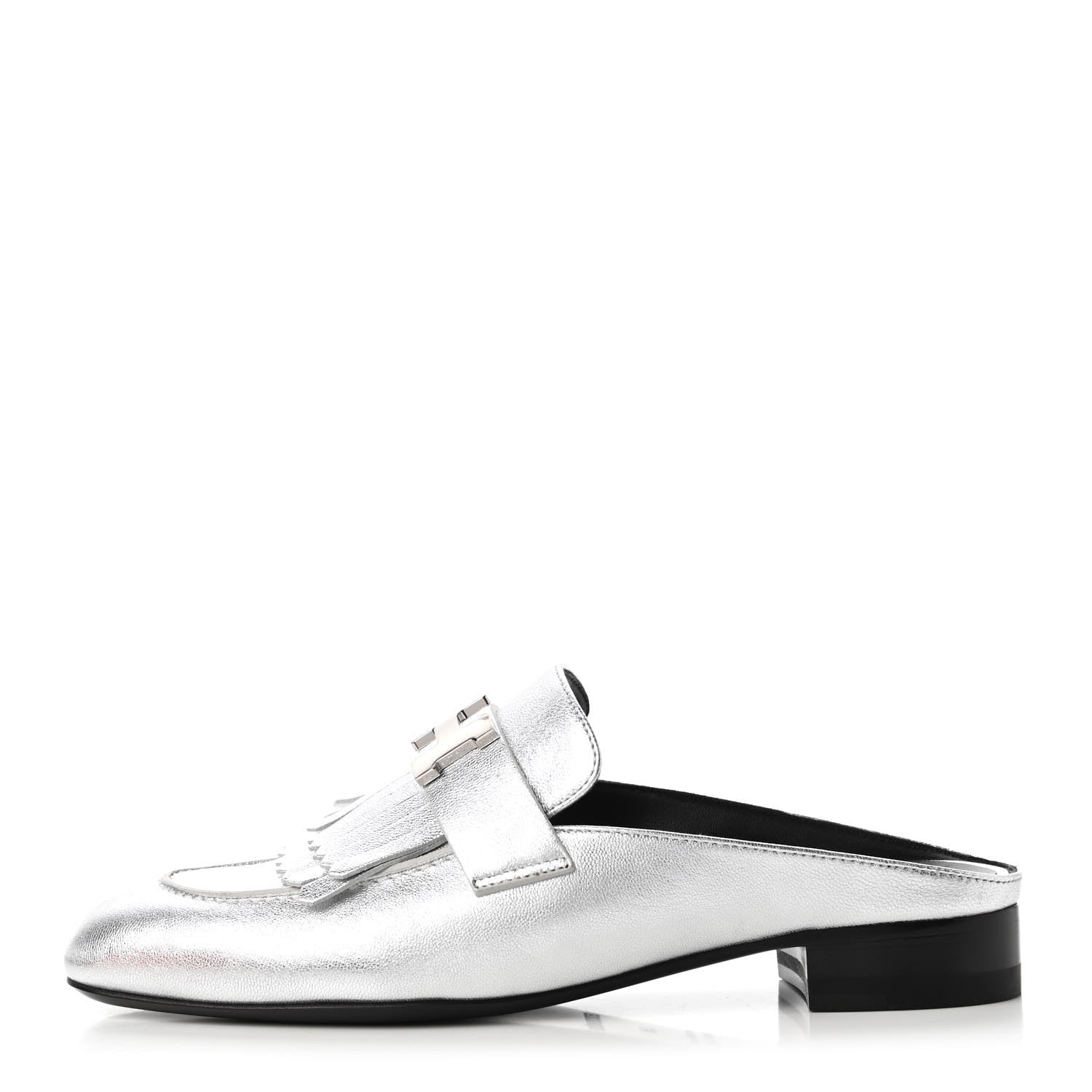 Hermes Metallic Goatskin Rivoli Mules 36 Gris Argente 1 of 9