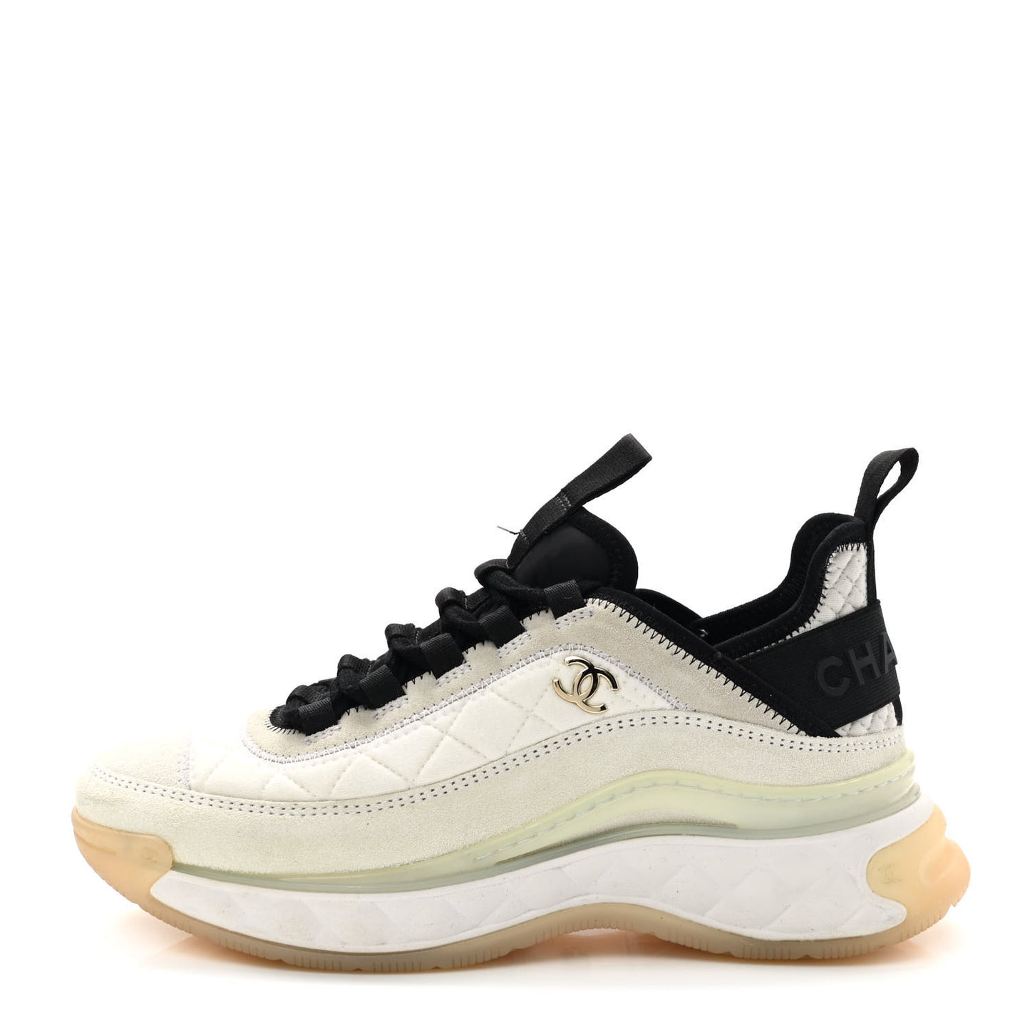 Velvet Calfskin Mixed Fibers CC Sneakers 36 Ivory Black
