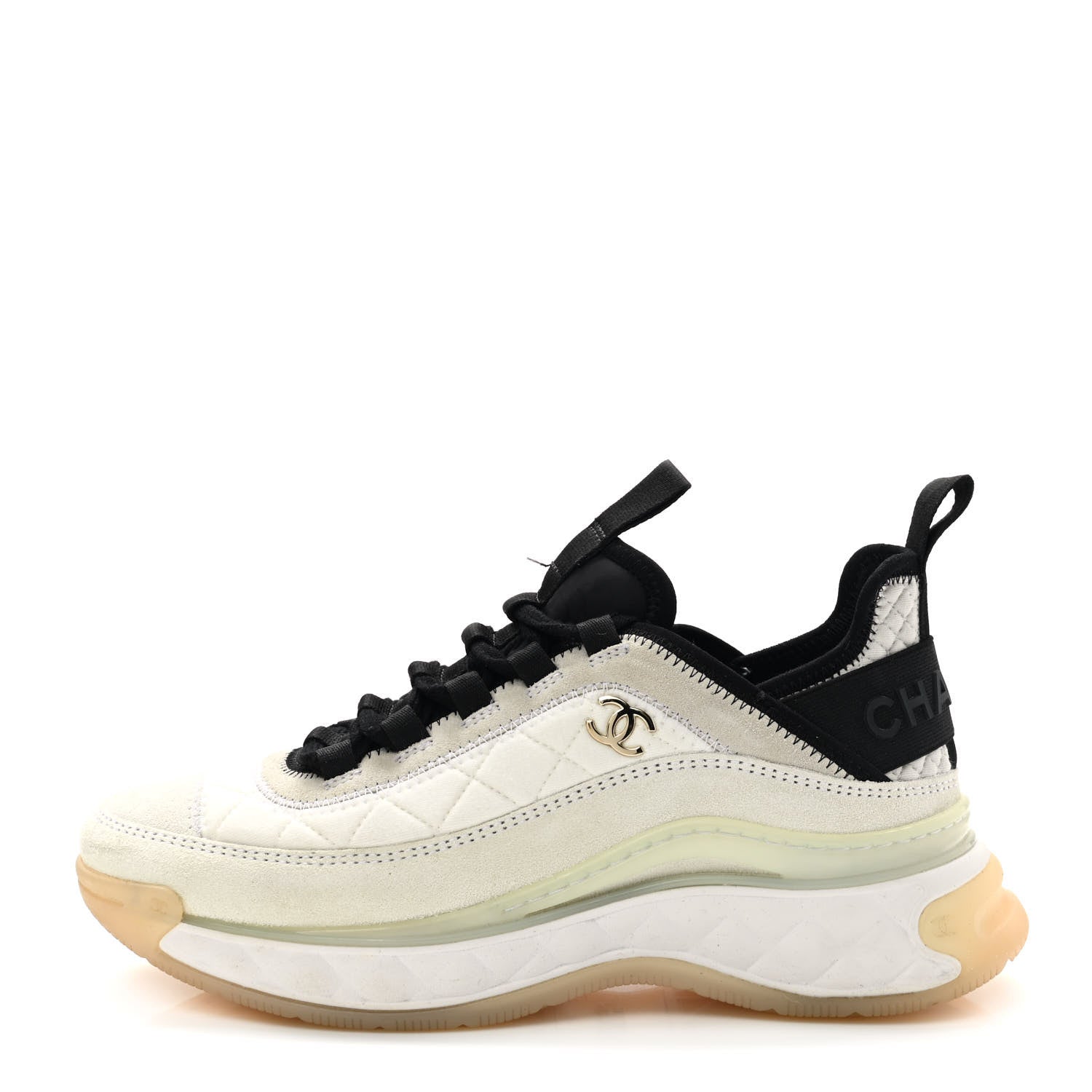 Chanel Velvet Calfskin Mixed Fibers CC Sneakers 36 Ivory Black 1 of 11