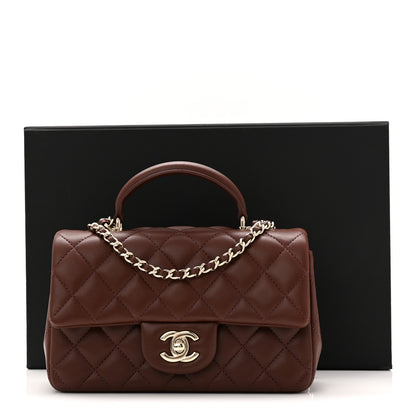 Chanel Lambskin Quilted Mini Top Handle Rectangular Flap Dark Brown 11 of 11