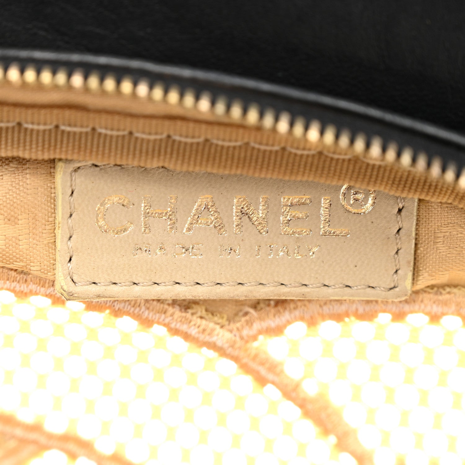 Chanel Linen Lambskin Mesh Camellia CC Tote Beige Black 6 of 18