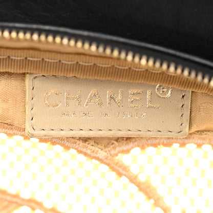 Chanel Linen Lambskin Mesh Camellia CC Tote Beige Black 6 of 18