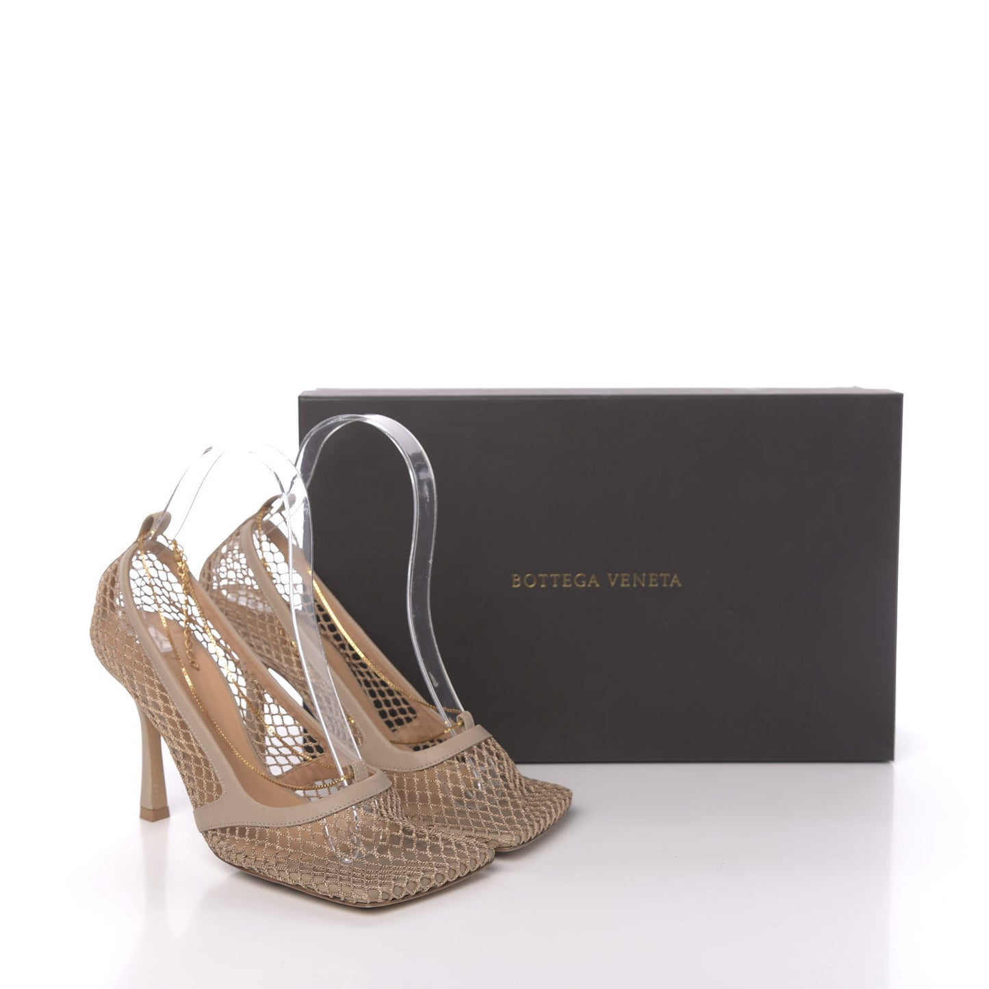 Mesh Calfskin Chain Stretch Pumps 36.5 Beige