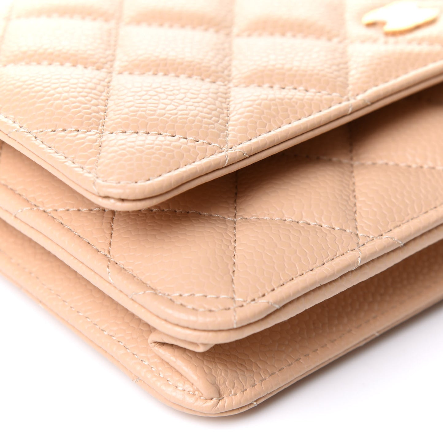 Caviar Quilted Wallet On Chain WOC Beige