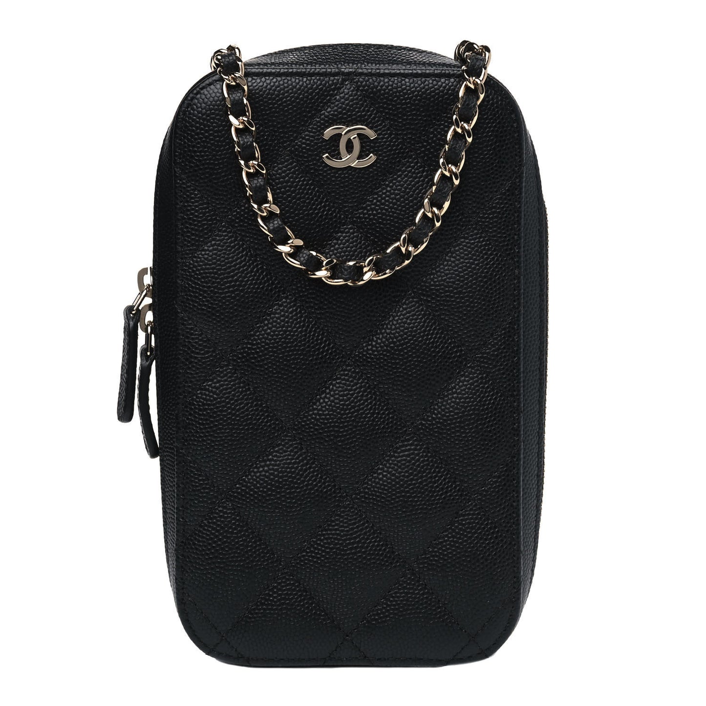 Caviar Quilted Zip Phone Case Black