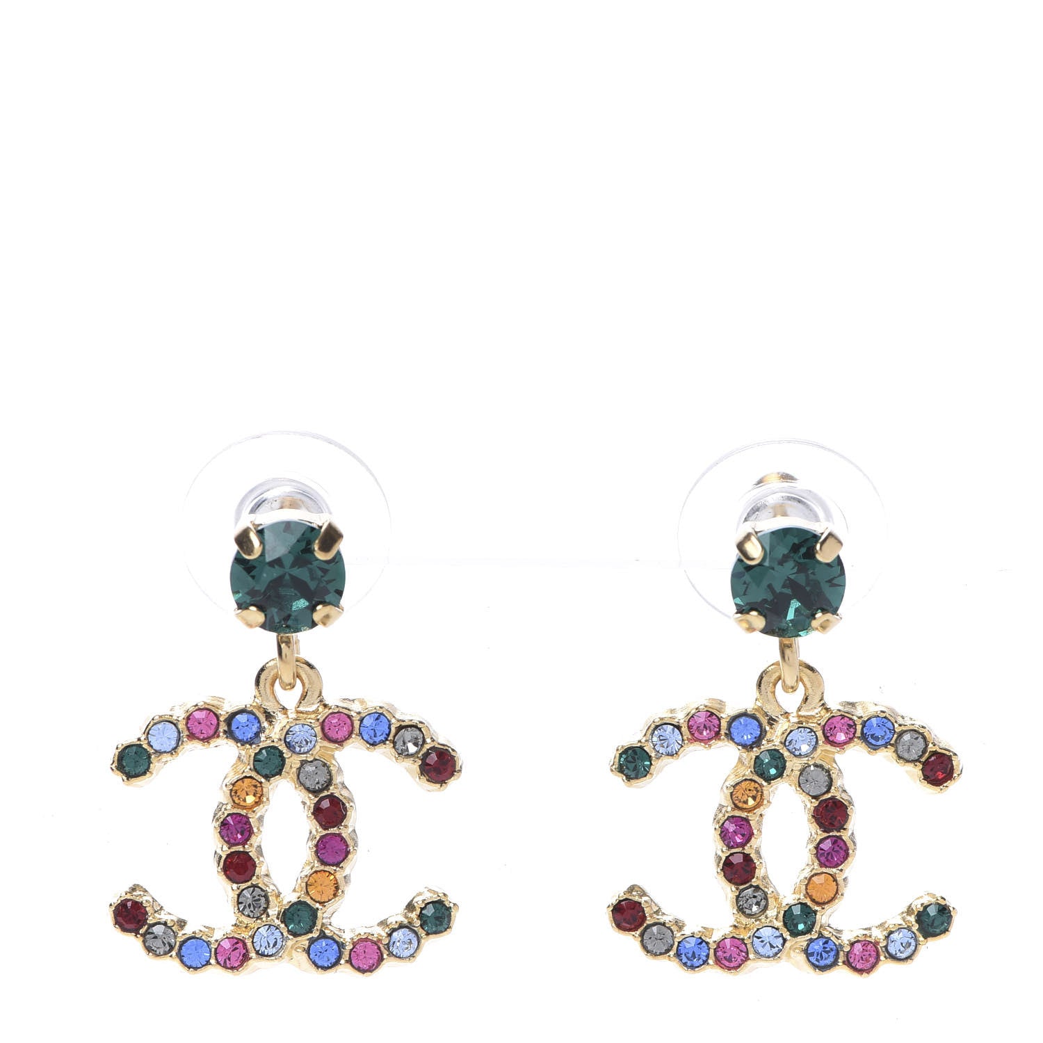 Chanel Crystal Over The Rainbow CC Drop Earrings Gold Multicolor 1 of 5