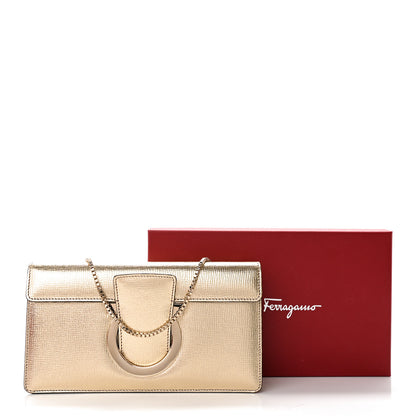 Salvatore Ferragamo Metallic Hammered Calfskin Thalia Clutch With Chain Gold 14 of 14