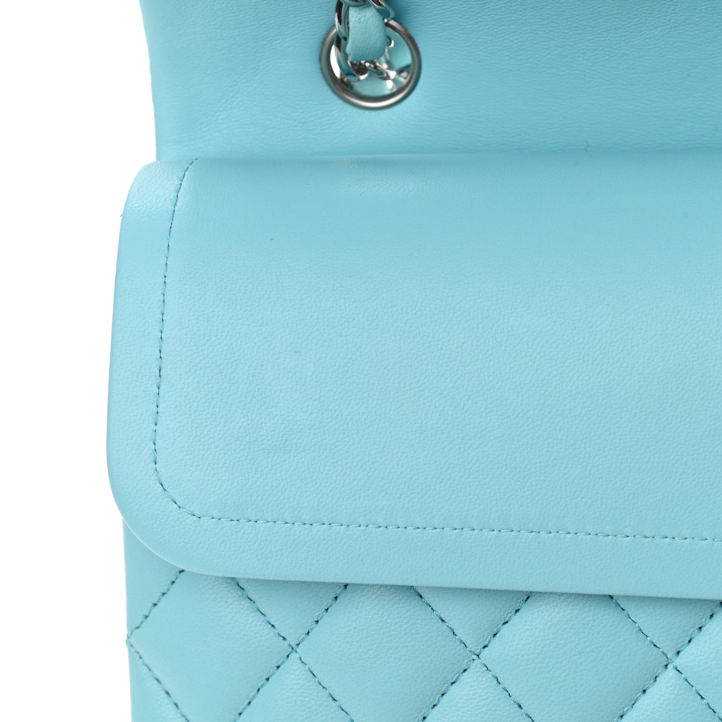 Lambskin Quilted Medium Double Flap Neon Blue