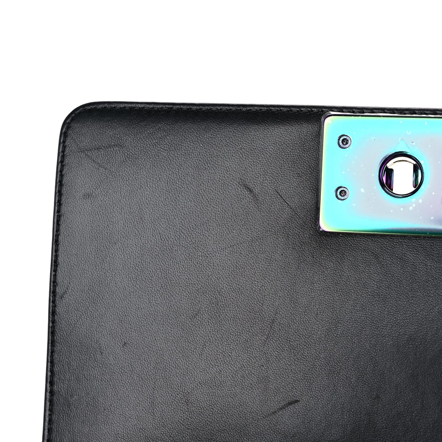 Lambskin LED Iridescent Metal Small Boy Flap Black Multicolor