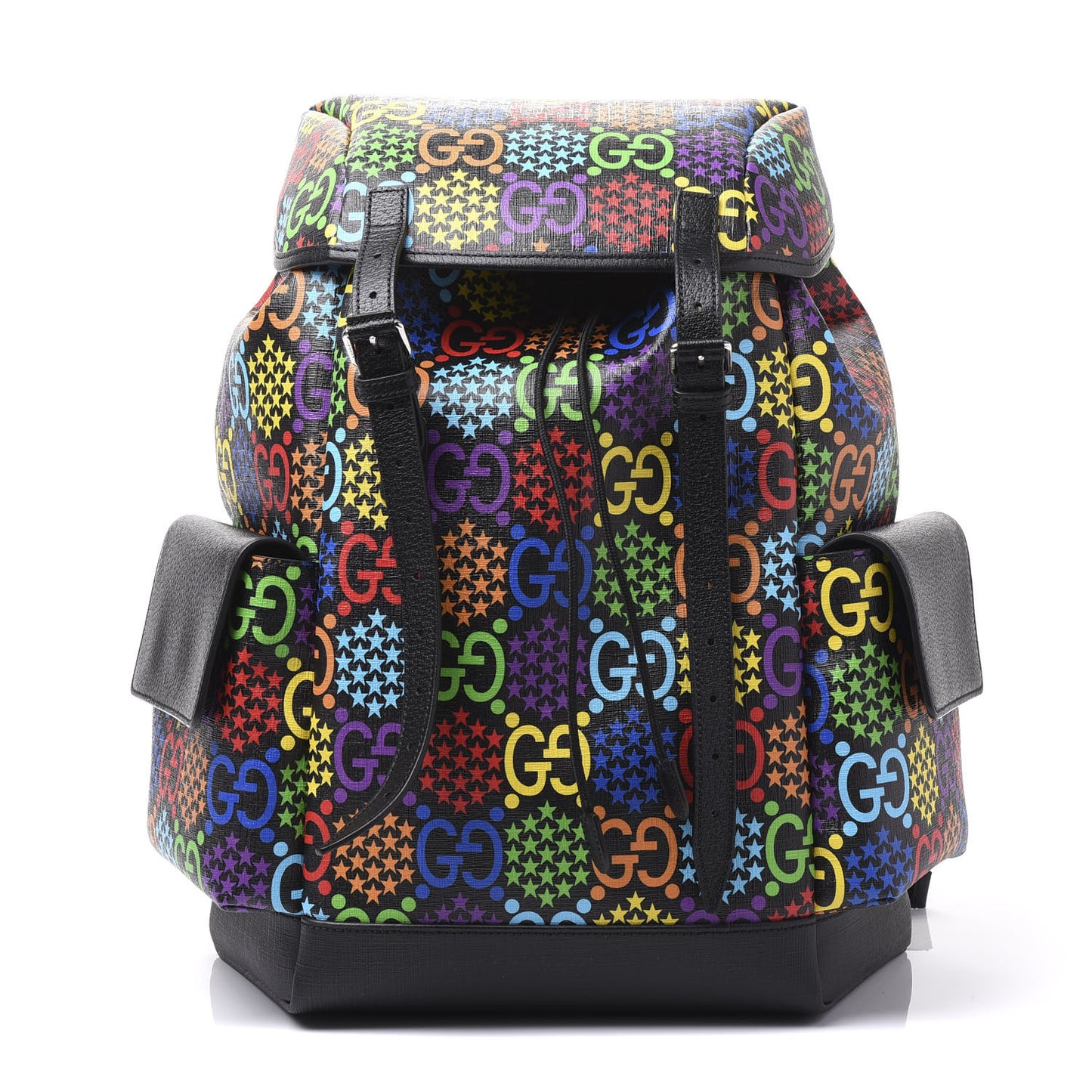 GG Supreme Monogram Psychedelic Medium Double Buckle Backpack Black Multicolor