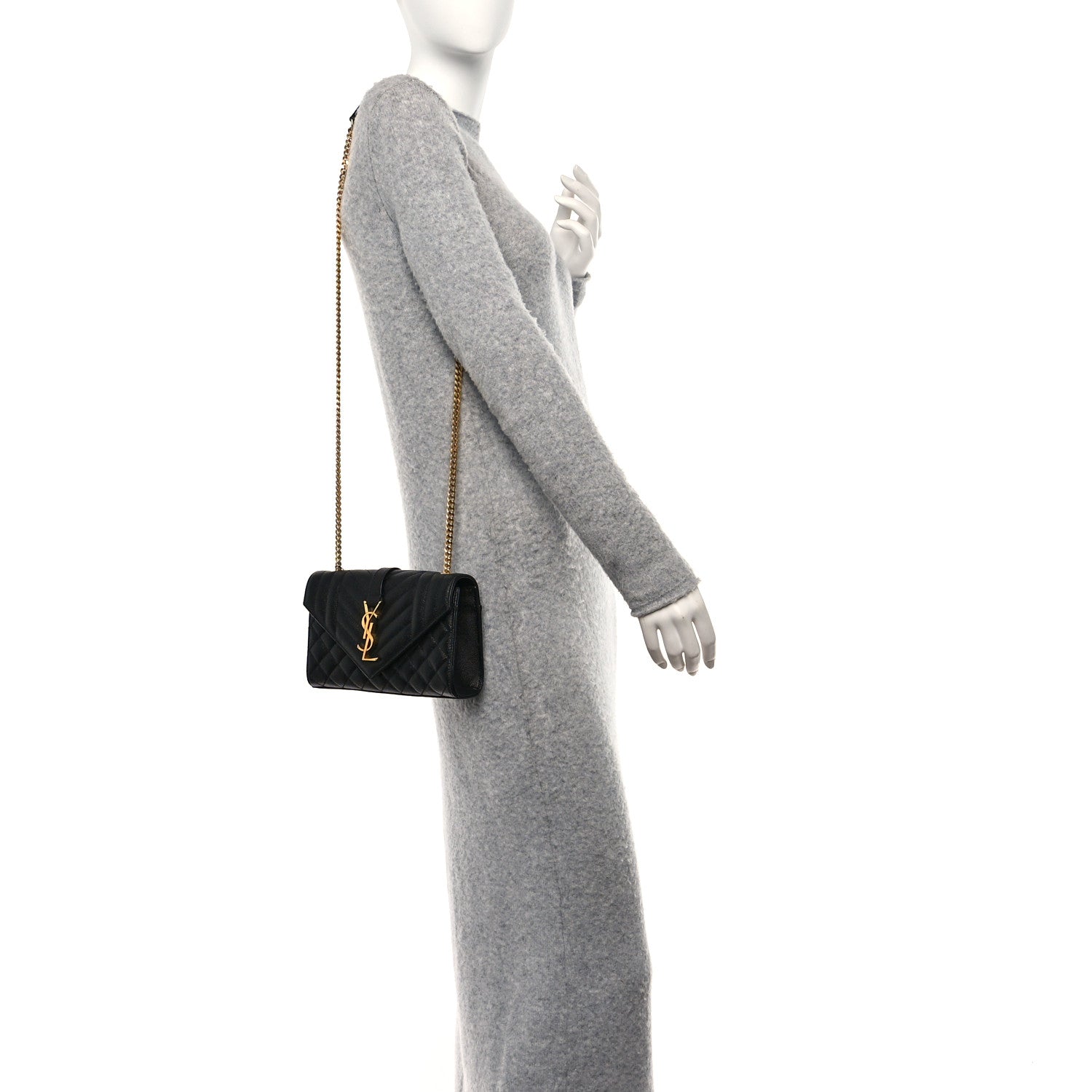Saint Laurent Grain De Poudre Textured Mixed Matelasse Triquilt Small Monogram Satchel Black 3 of 10