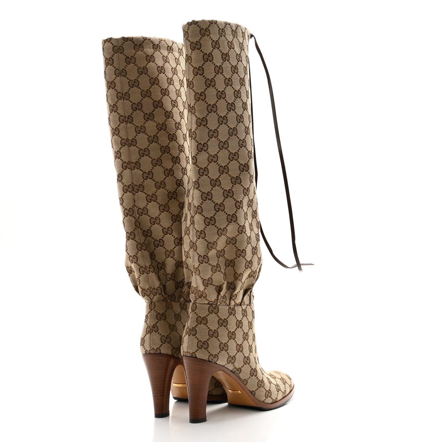 Monogram Malaga Kid Lisa Mid Heel Boots 37.5 Beige Ebony