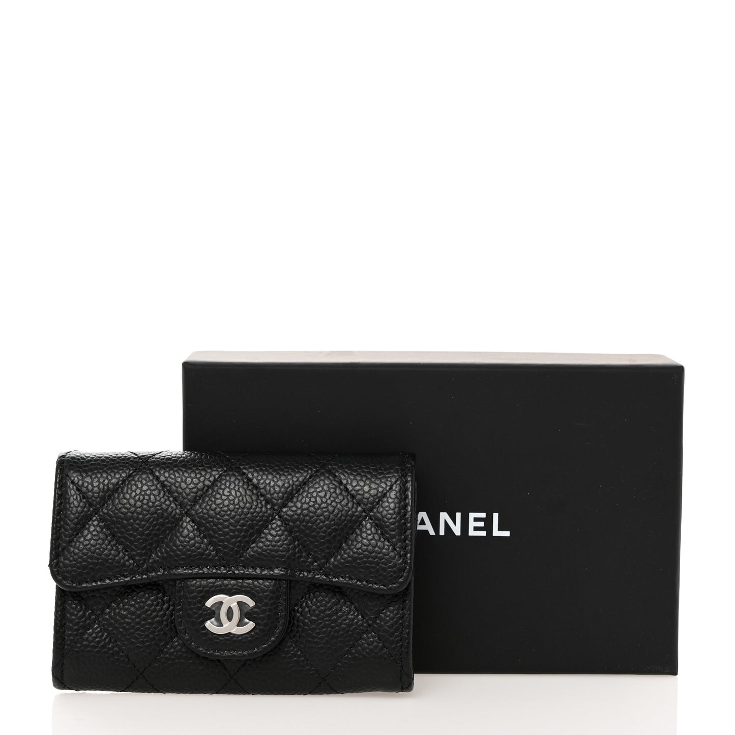 Caviar Quilted Flap Card Holder Wallet Black