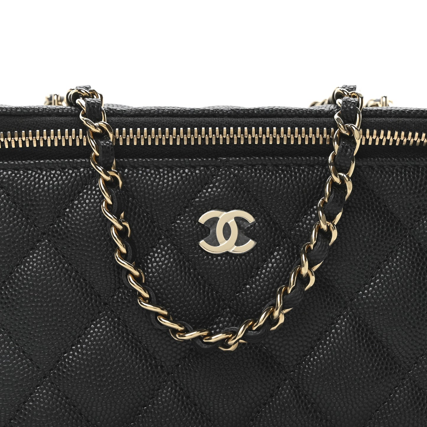 Caviar Quilted Small Vanity Case With Chain Black