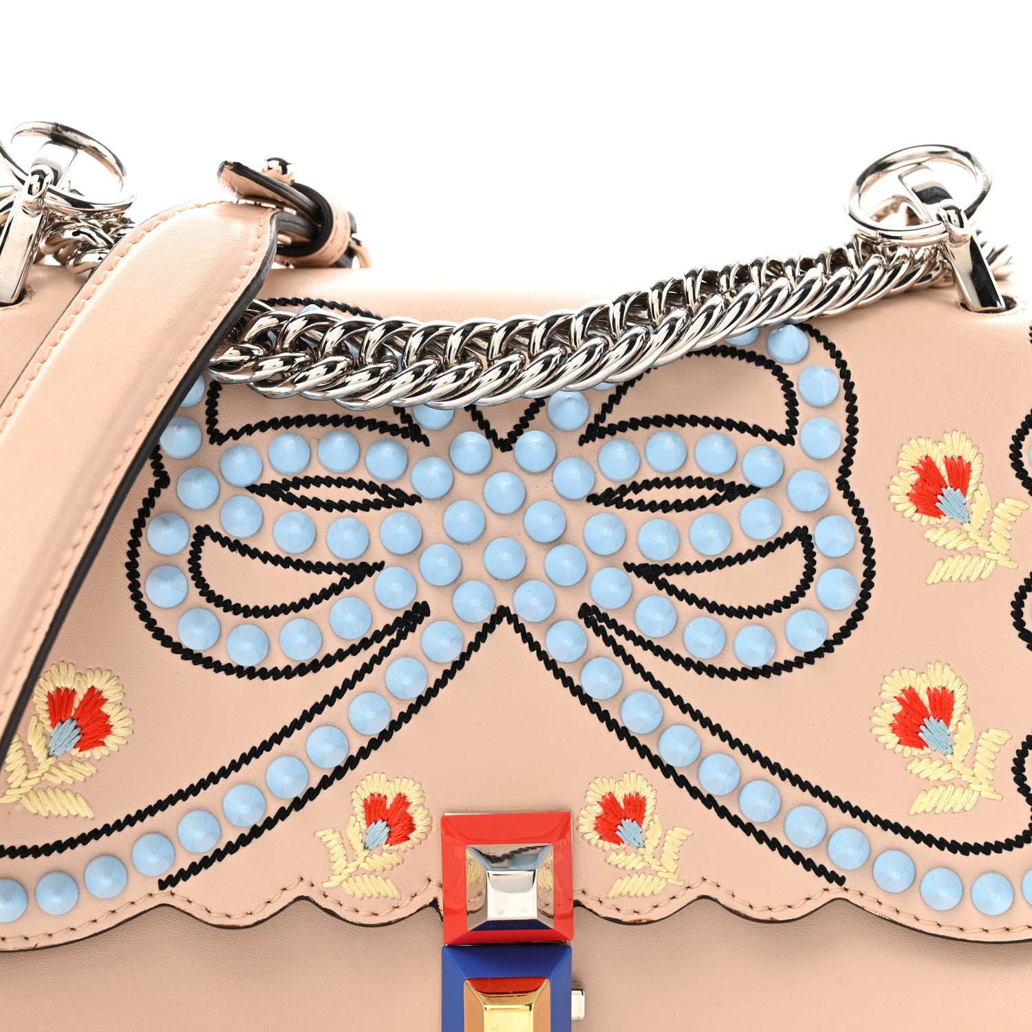 Fendi Vitello Liberty Scalloped Studded Flowers and Bows Small Kan I Shoulder Bag Plaster Multicolor 9 of 15