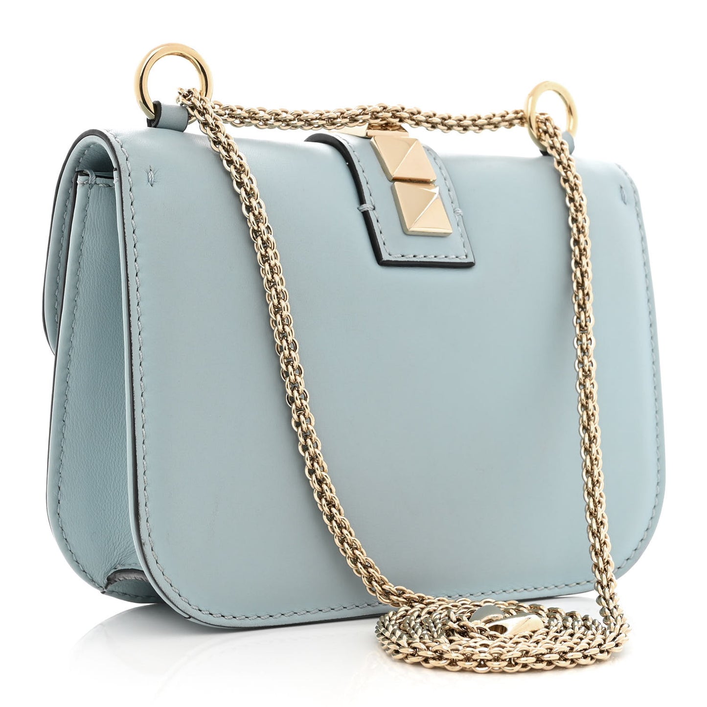 Vitello Small Glam Lock Rockstud Flap Sky Sorbet