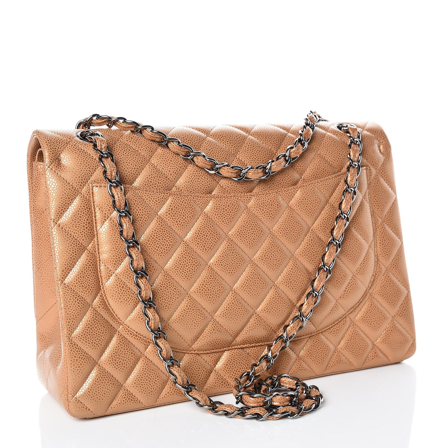 Metallic Soft Caviar Quilted Maxi Double Flap Copper