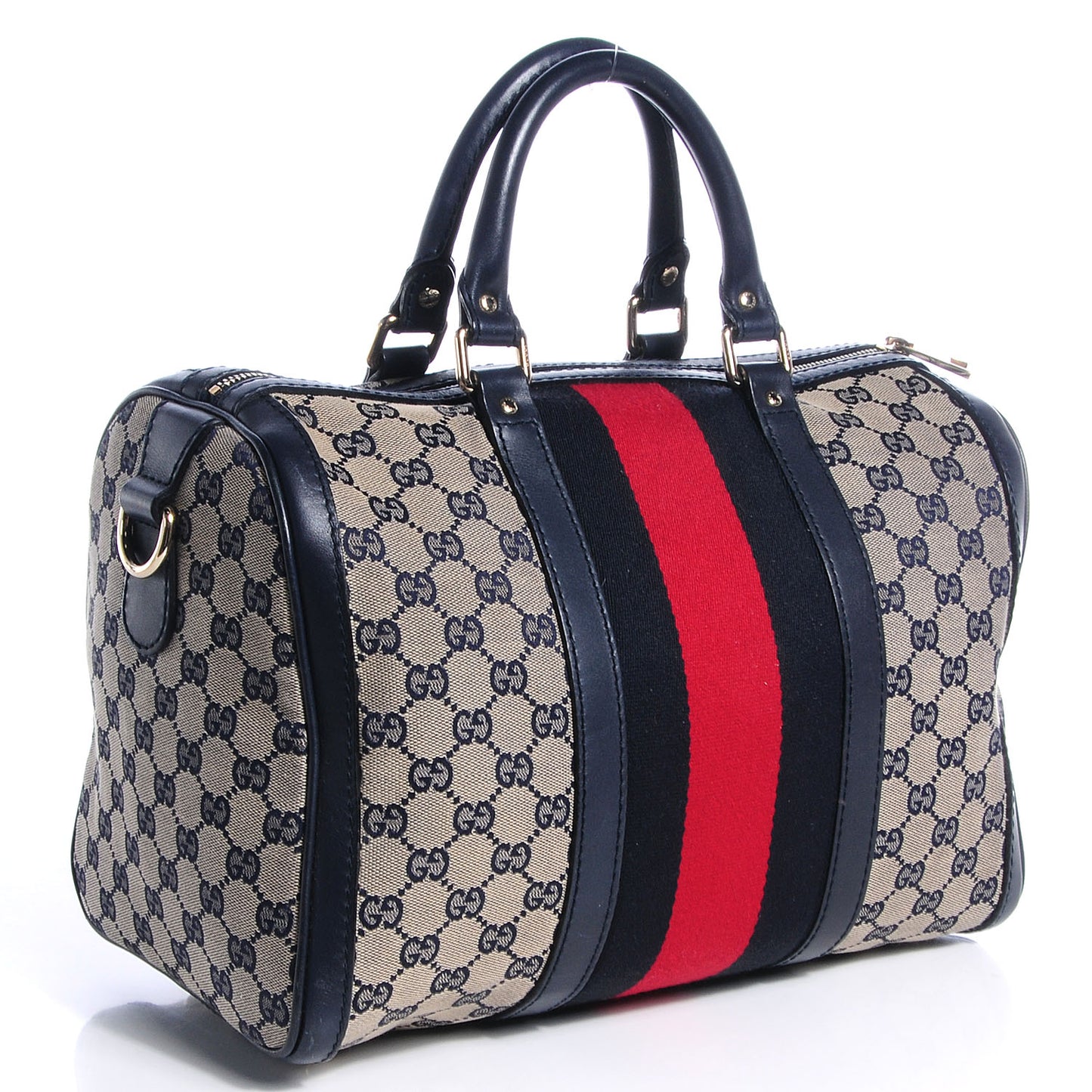 Monogram Selleria Calfskin Vintage Web Medium Boston Beige Blue