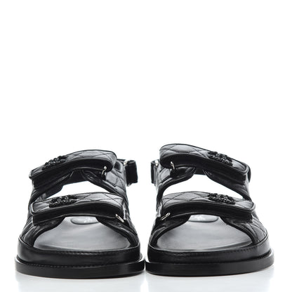 Chanel Lambskin Velcro Dad Sandals 39 Black 2 of 9
