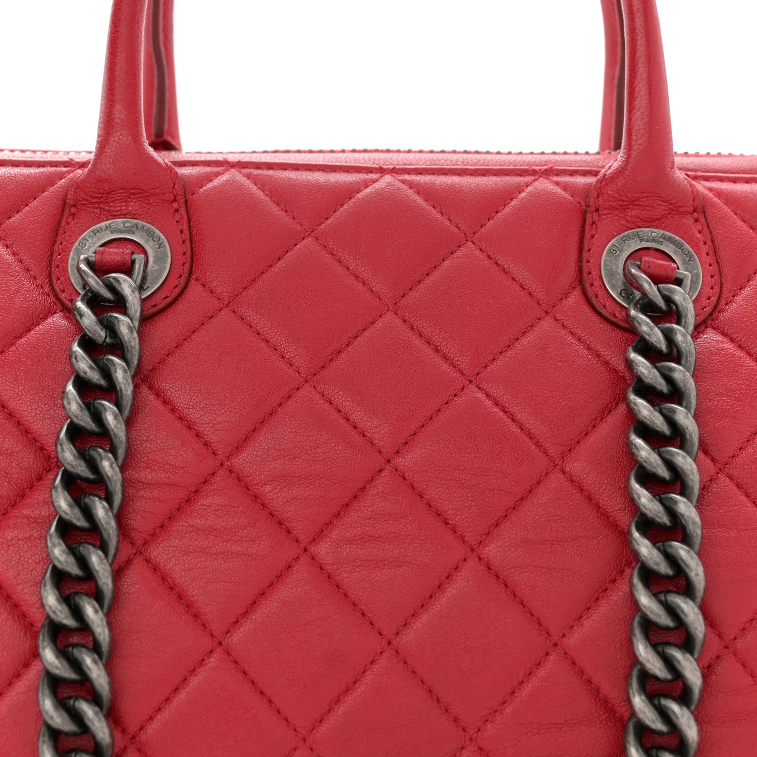 Chanel Shiny Sheepskin Quilted Medium Shopping Tote Red 8 of 17
