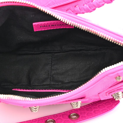 Balenciaga Extra Supple Calfskin Crocodile Embossed XS Le Cagole Shoulder Bag Lipstick Pink 5 of 11