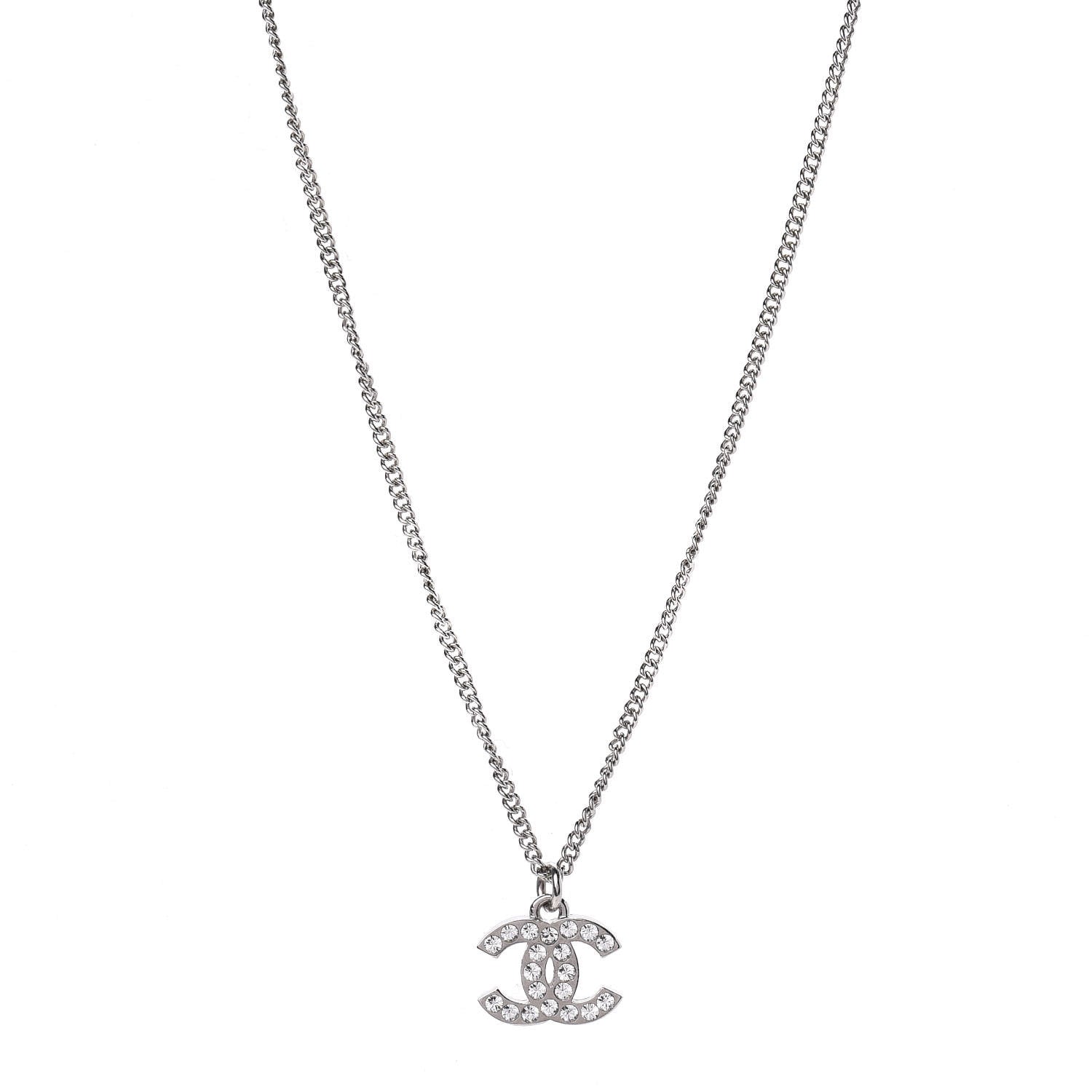 Chanel Crystal CC Necklace Silver 1 of 5