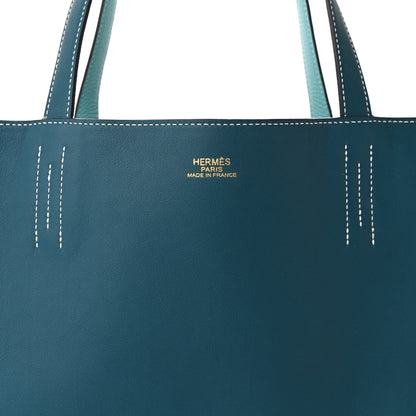 Hermes Veau Sikkim Taurillon Clemence Double Sens 36 Reversible Tote Colvert Bleu Atoll 10 of 17