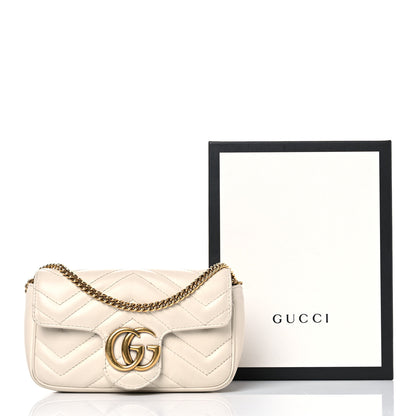 Gucci Calfskin Matelasse Super Mini GG Marmont Shoulder Bag White 19 of 19