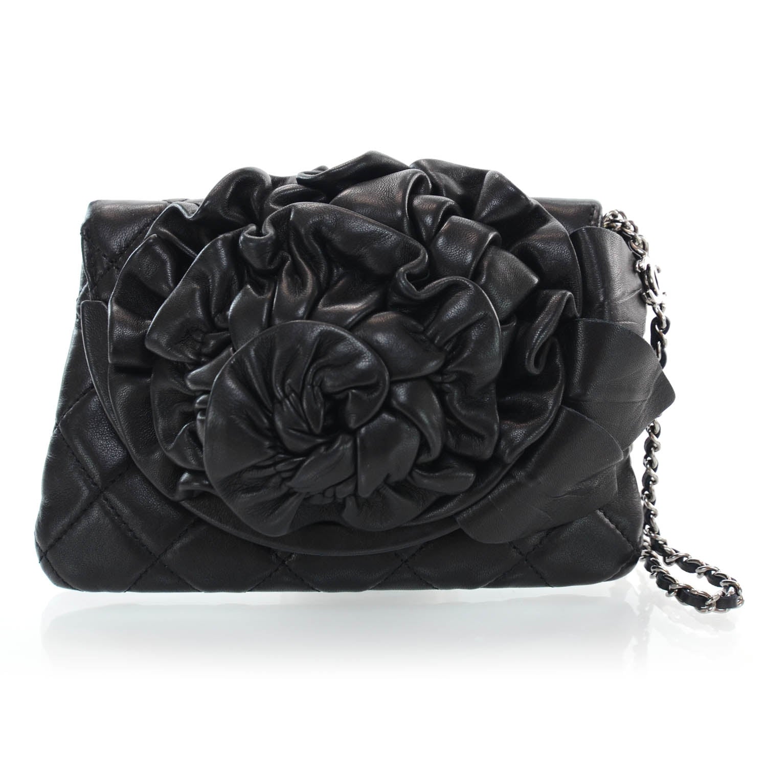 Chanel Lambskin Quilted Camellia Wristlet Black 1 of 8