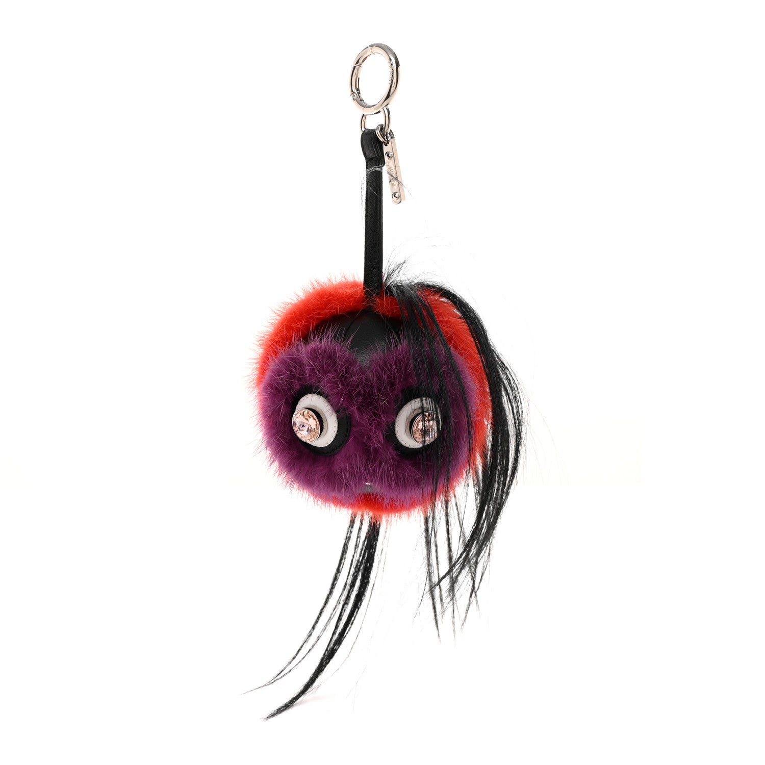 Fendi Fox Mink Rabbit Fur Kooky Monster Bag Bug Charm Tangerine Black 1 of 3