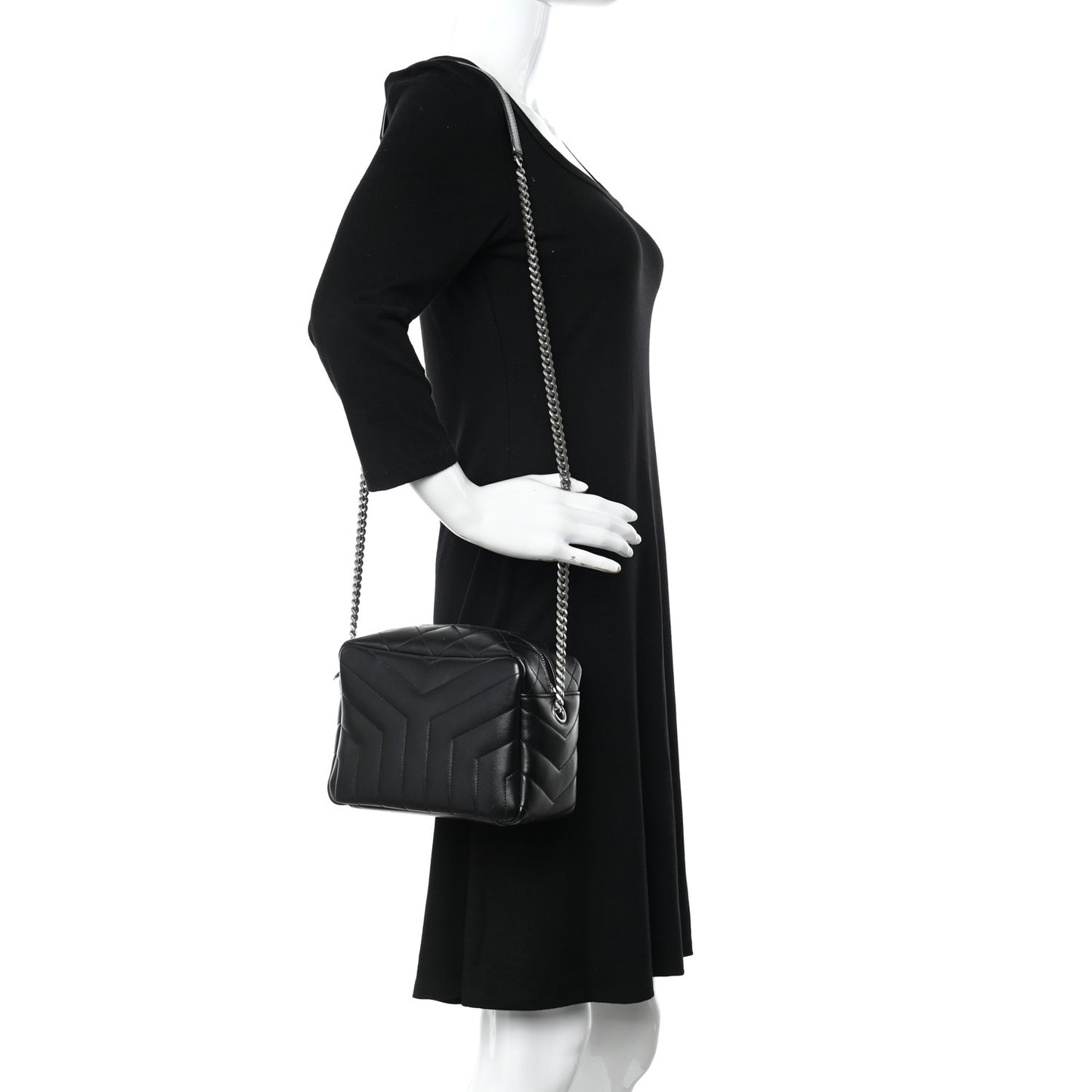 Calfskin Y Quilted Monogram Small Loulou Bowling Bag Black