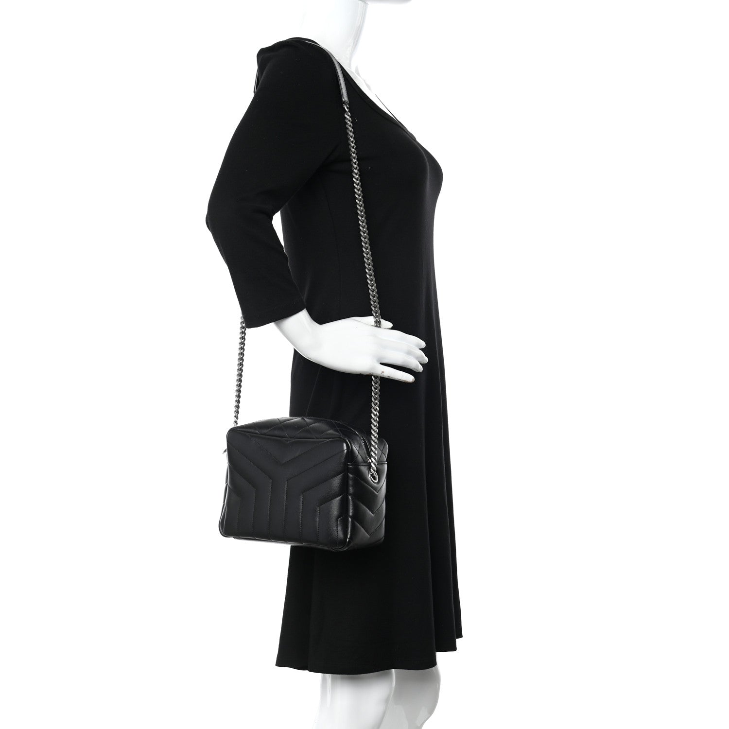 Saint Laurent Calfskin Y Quilted Monogram Small Loulou Bowling Bag Black 2 of 12