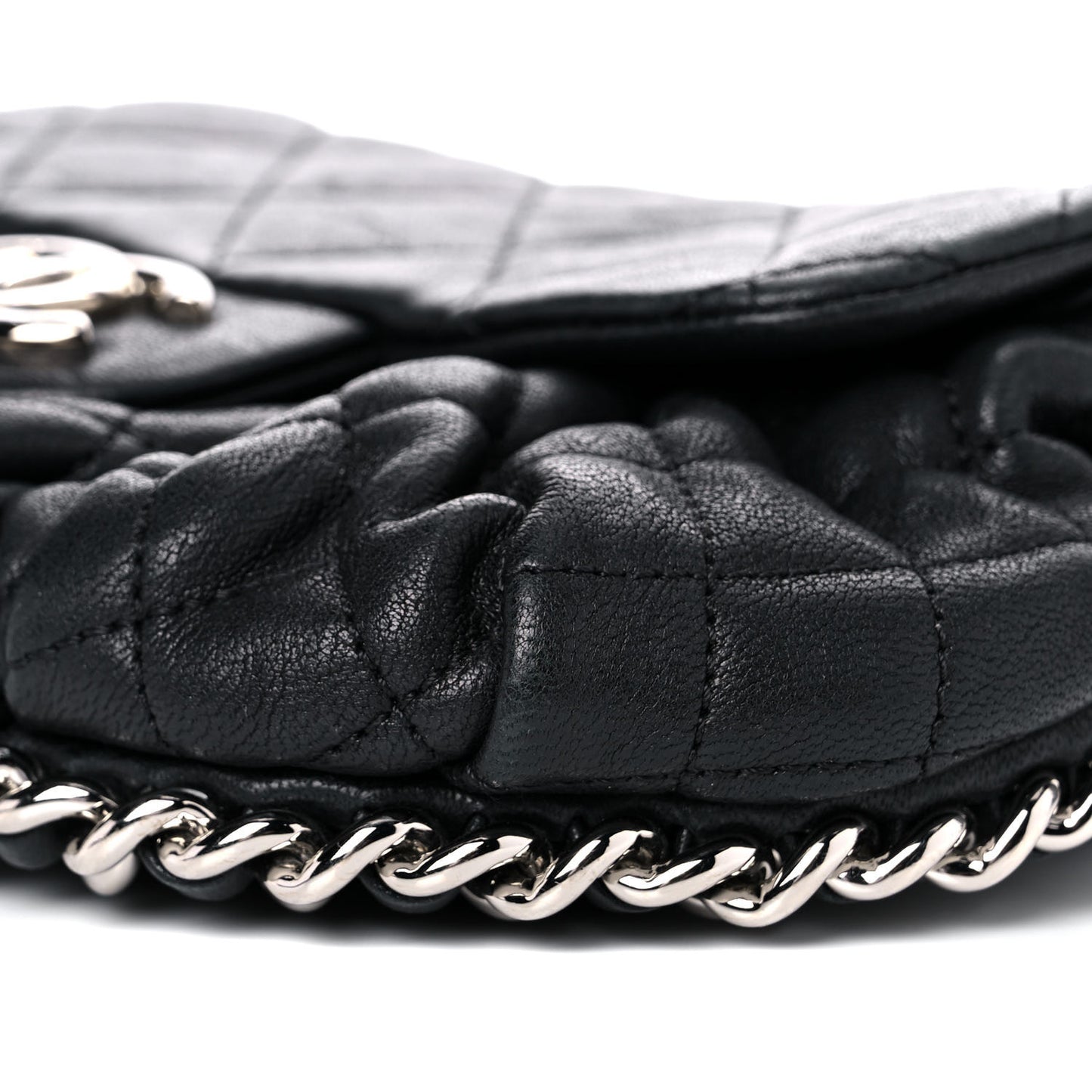 Washed Lambskin Quilted Medium Chain Around Messenger Black