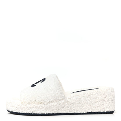 Chanel Terry CC Flat Mules Sandals 38 White Navy 2 of 16
