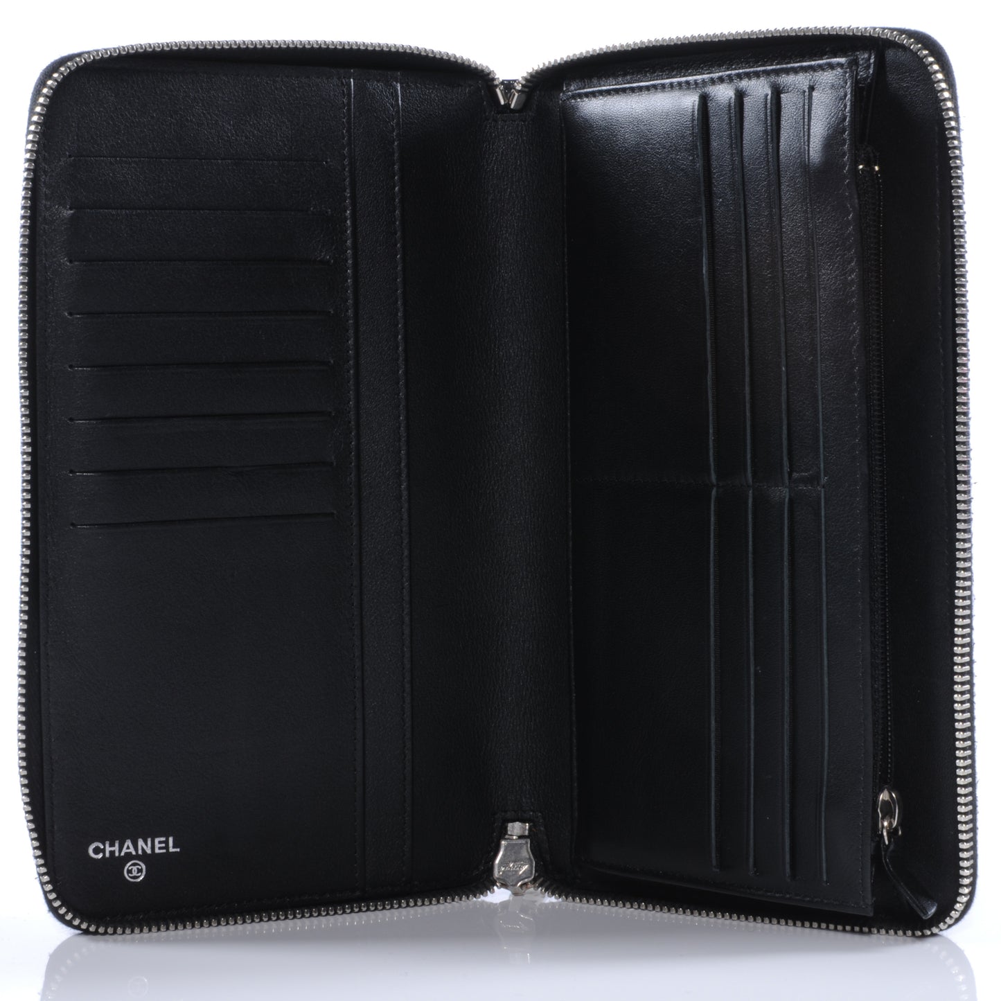 Patent Quilted Large Zip Around Wallet Black