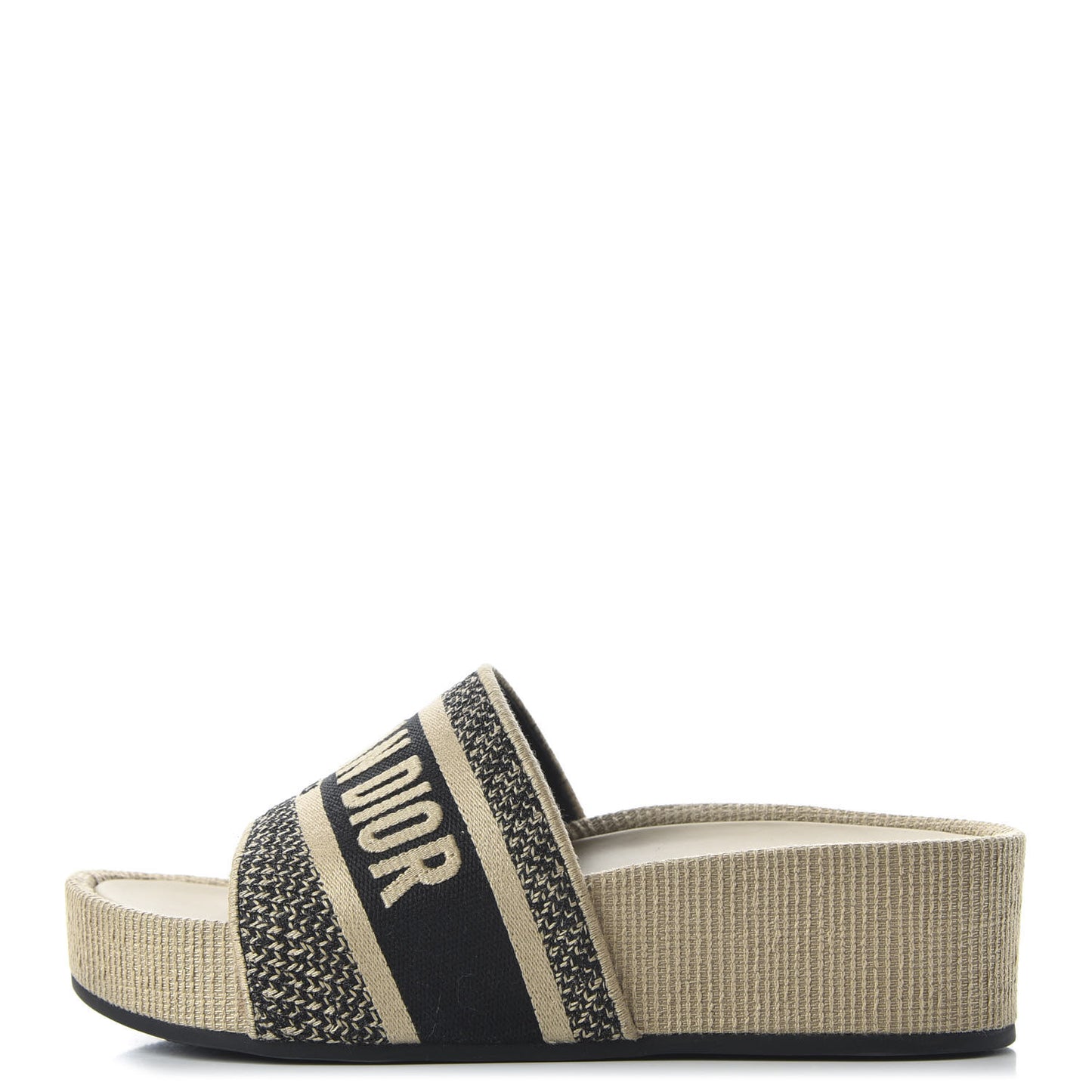 Natural Canvas Embroidered D-Way Platform Sandal 36 Black Cream