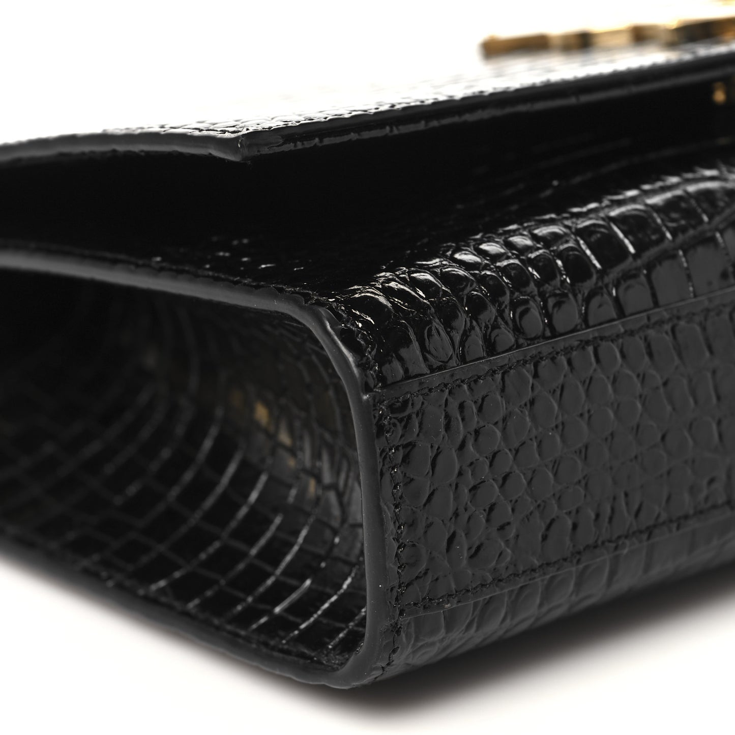 Calfskin Crocodile Embossed Medium Classic Monogram Kate Tassel Satchel Black
