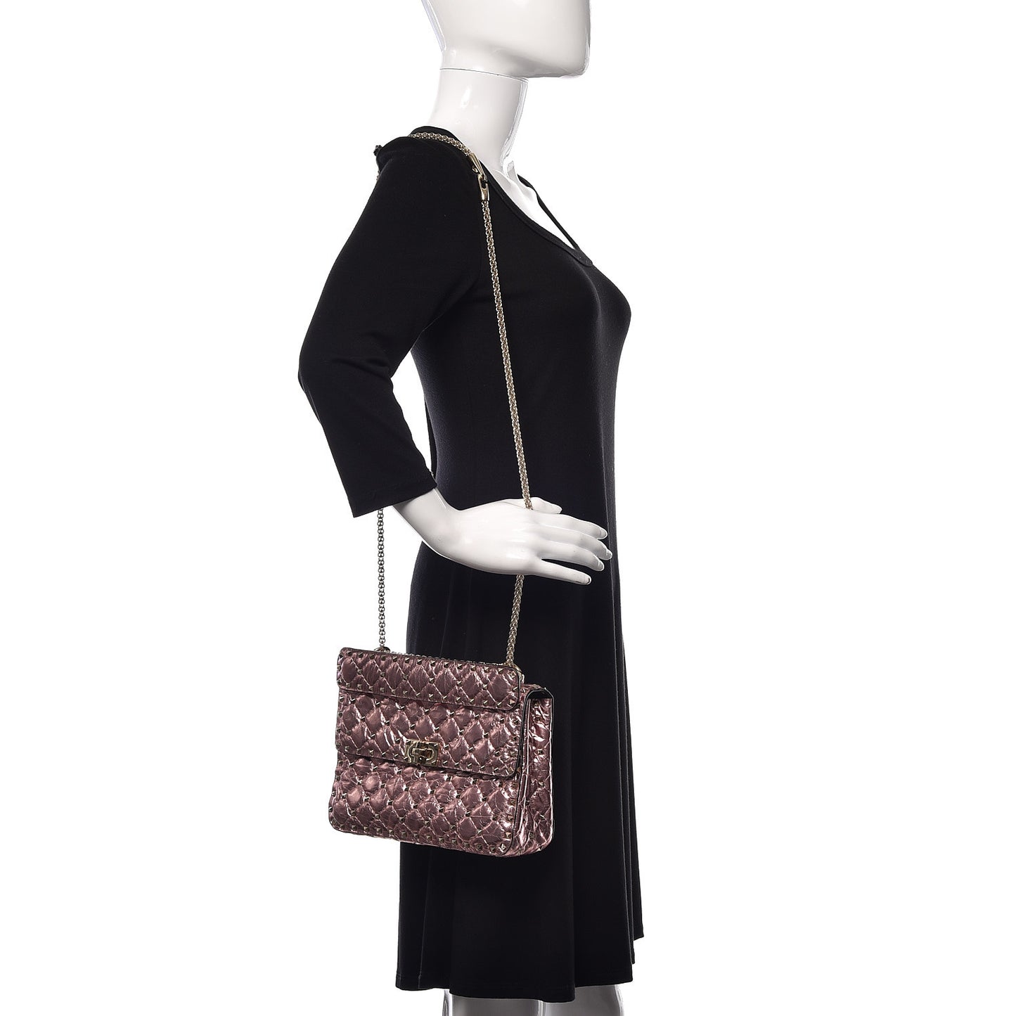 Metallic Wrinkled Lambskin Medium Rockstud Spike Shoulder Bag Lipstick