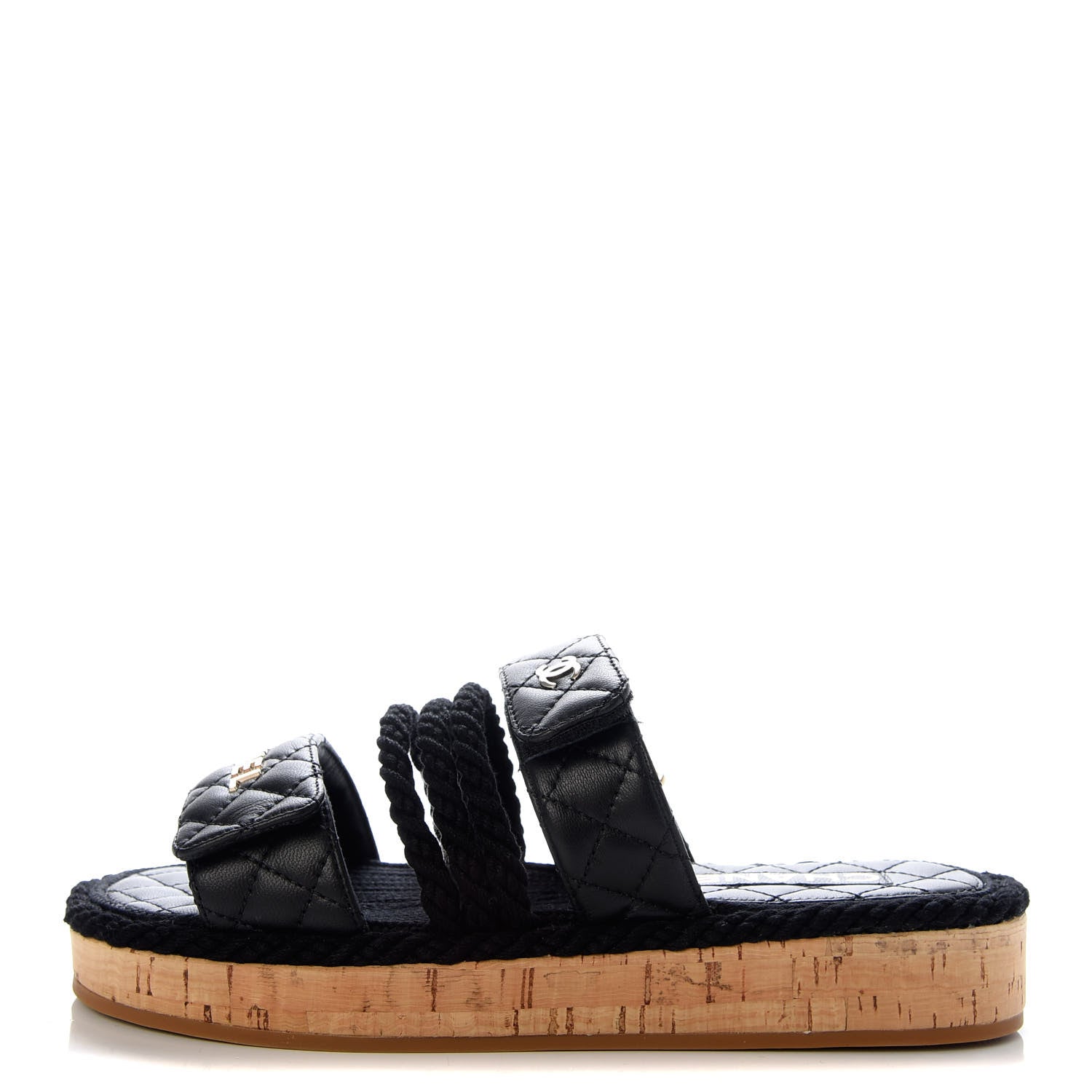 Chanel Cord Lambskin Quilted Logo Mules 37 Black 1 of 10