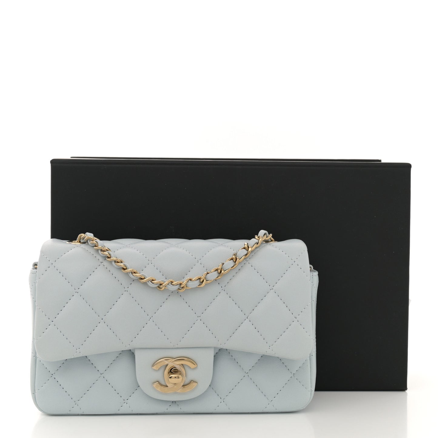 Lambskin Quilted Extra Mini Rectangular Flap Light Blue