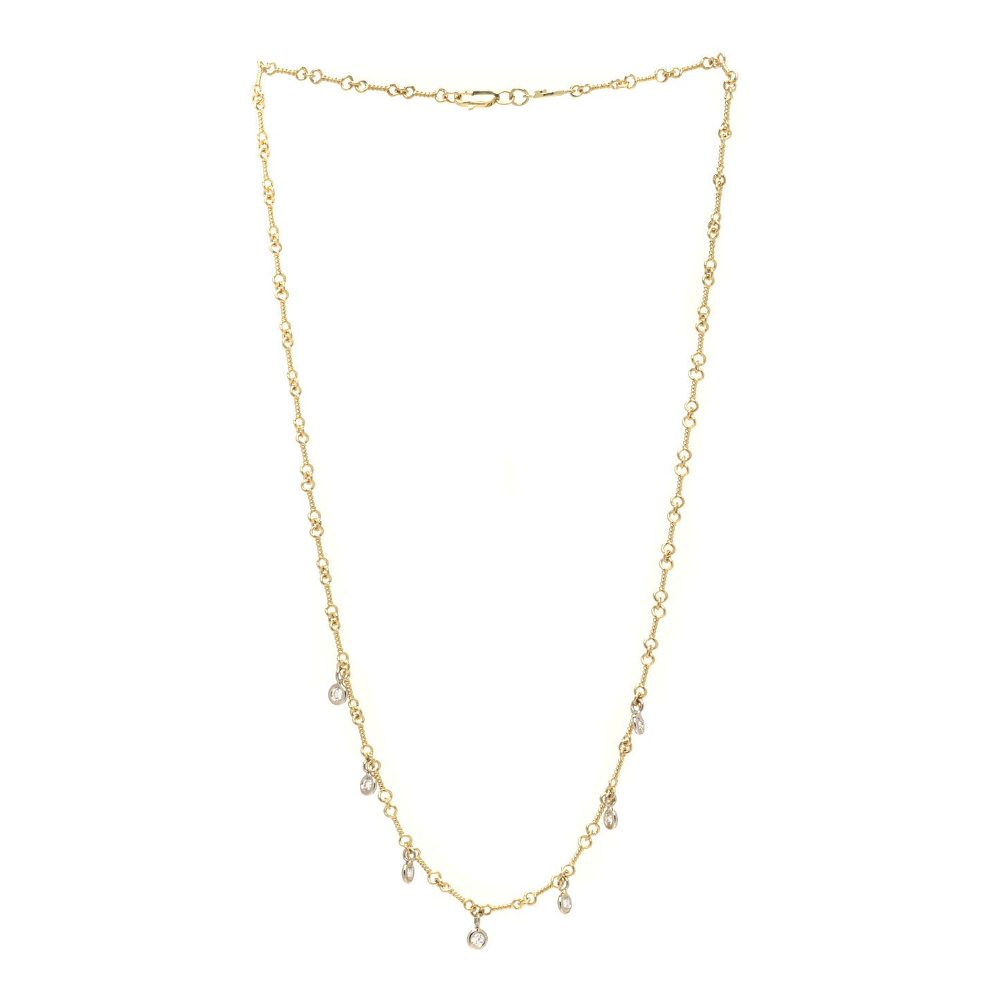 18K Yellow White Gold Diamonds by the Inch Dog Bone Chain Dangle Necklace